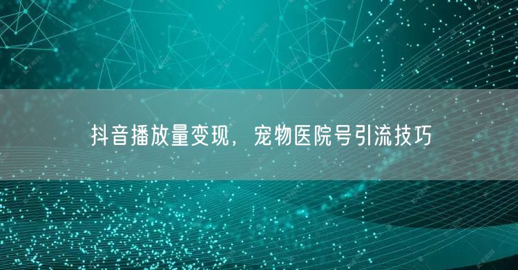 抖音播放量变现，宠物医院号引流技巧